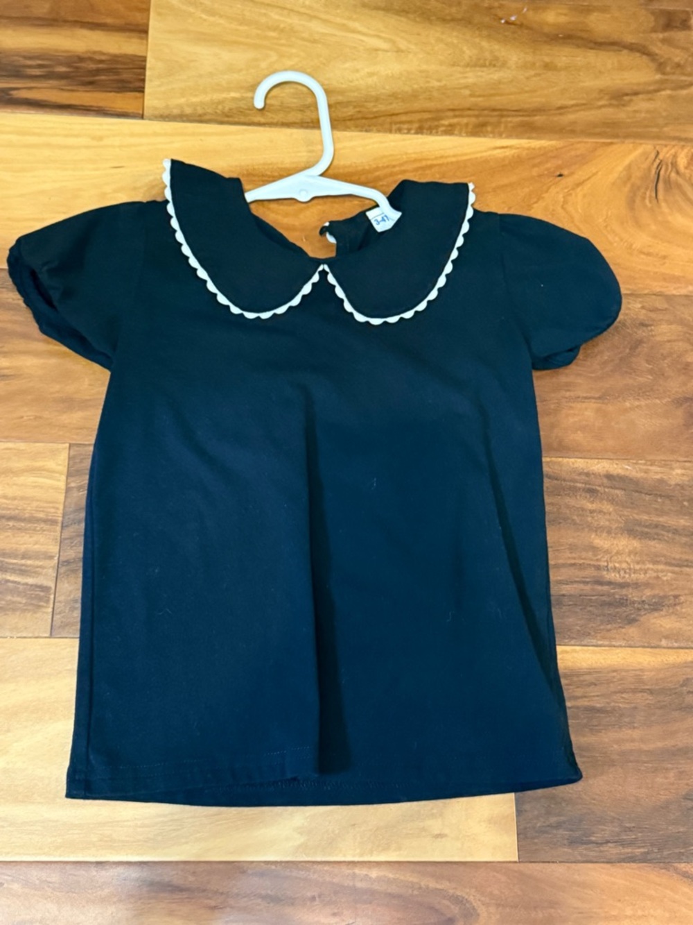Girls Black Peter Pan Collar Top with White Trim